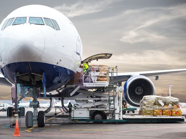 Air freight cargo loading at airport
