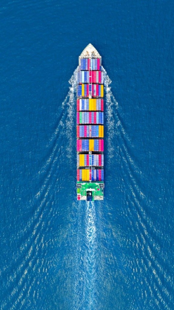 Secure cargo and aerial sea freight view